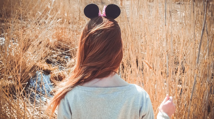 mouse ears, field, girl, hair bows