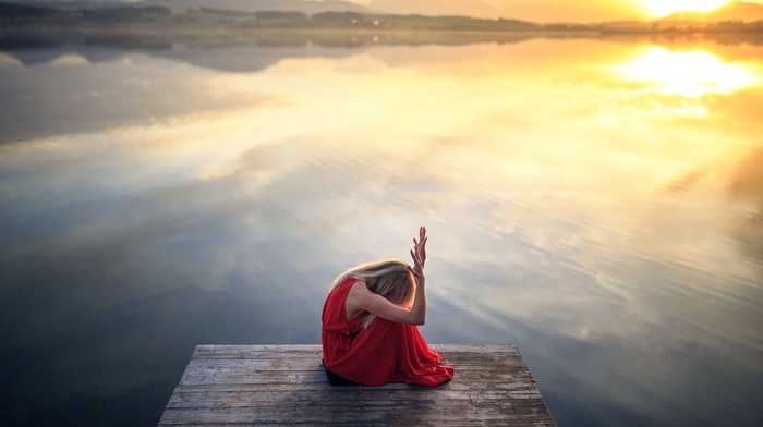 girl, girl outdoors, water