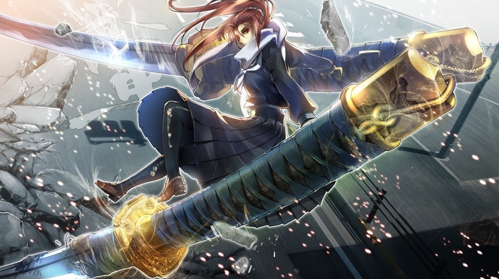katana, original characters, sword, school uniform