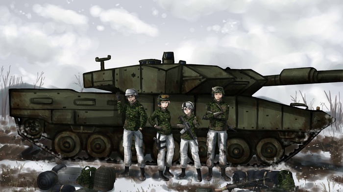 tank, original characters, anime, winter