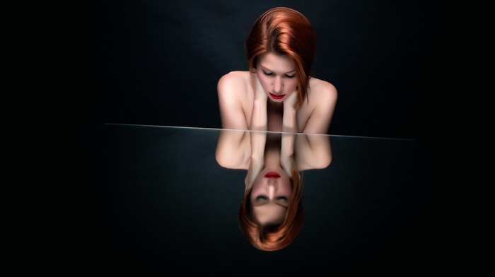 model, redhead, girl, reflection