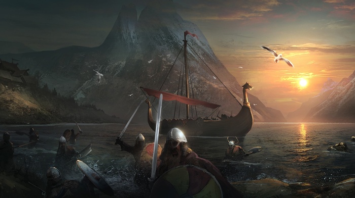 artwork, fantasy art, warrior, vikings