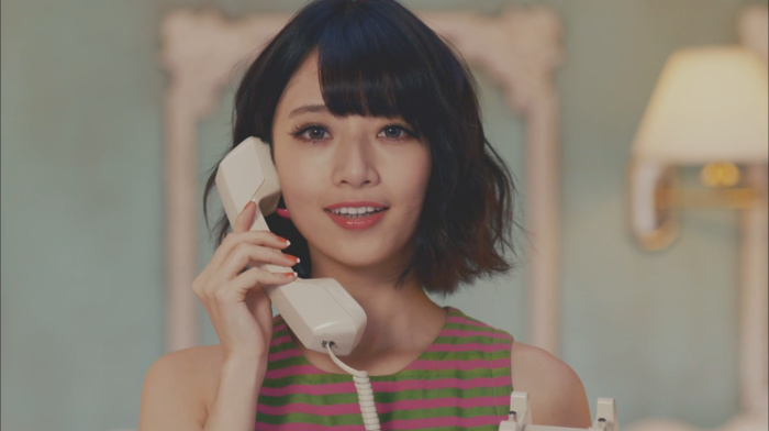 Asian, looking at viewer, girl, open mouth, brunette, Nogizaka46, short hair, telephone