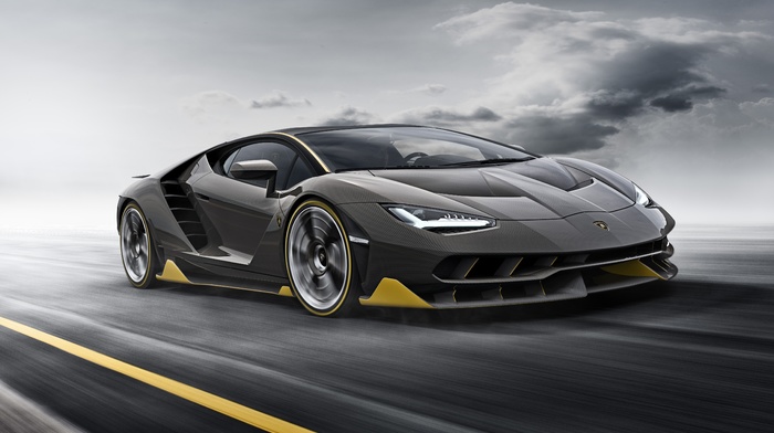 Super Car, car, Lamborghini Centenario LP770, 4, vehicle, motion blur, road, black, Lamborghini, yellow