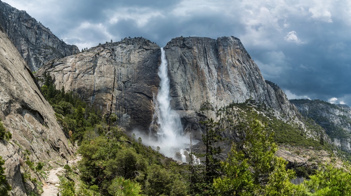 waterfall, mountains, nature, landscape, Yosemite Falls, Yosemite National Park