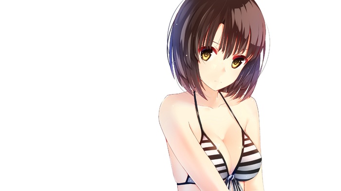 short hair, Saenai Heroine no Sodatekata, anime, anime girls, Katou Megumi, bikini top, white background, bikini