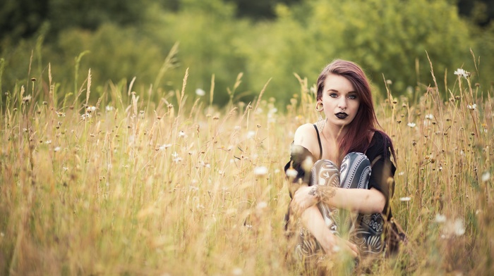 girl outdoors, girl, model, field