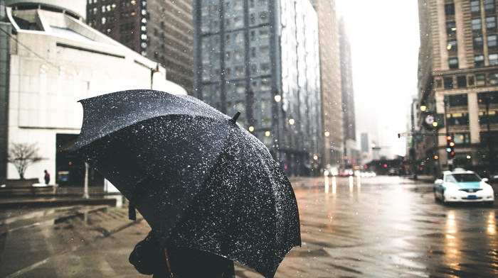 rain, umbrella, city