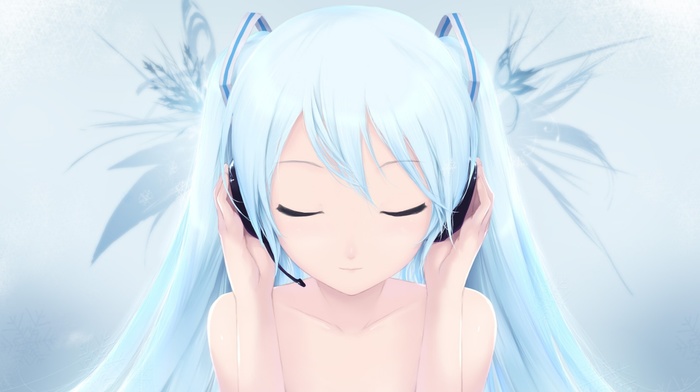 headphones, Vocaloid, aqua hair, anime, closed eyes, Hatsune Miku