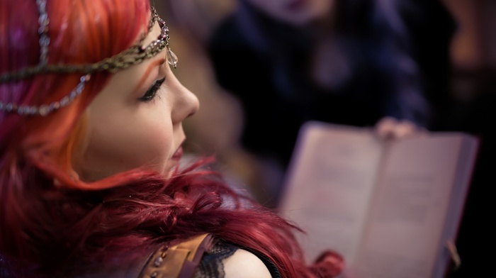 redhead, model, girl, books