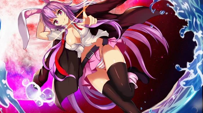 cleavage, torn clothes, touhou, anime, anime girls, Reisen Udongein Inaba, animal ears