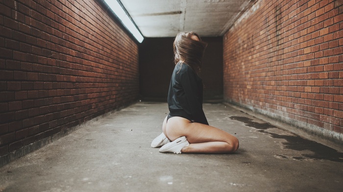 girl, ass, kneeling, sneakers