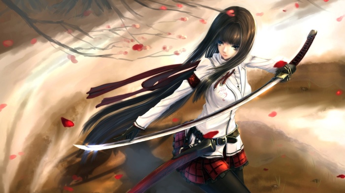 anime girls, anime, long hair, katana, original characters, sword