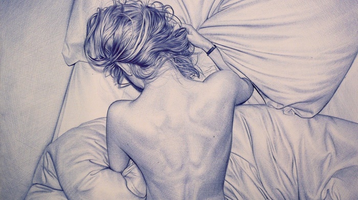 realistic, artwork, girl, Juan Francisco Casas, pencils, drawing, POV, back, rear view