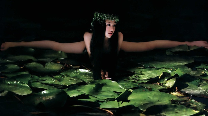 Asian, girl, lily pads