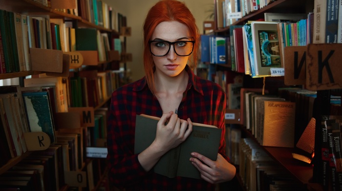 girl, girl with glasses, portrait, redhead