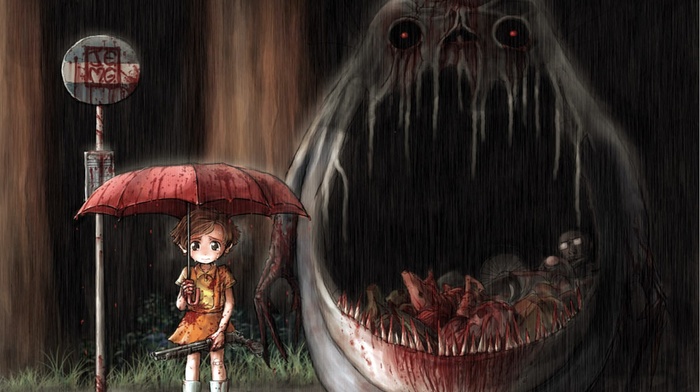 My Neighbor Totoro, little girl, rain, umbrella