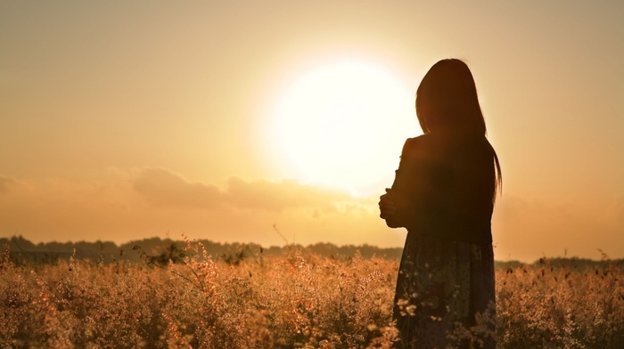 long hair, sunset, girl