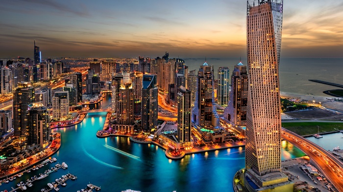 city, water, sky, Dubai