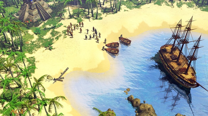 beach, coast, video games, boat, Age of Empires III