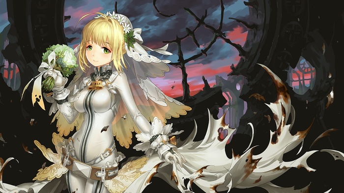 FateExtra, Saber Extra, gloves, anime girls, Saber Bride, long hair, anime, fate series