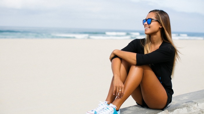 sky, beach, girl, water