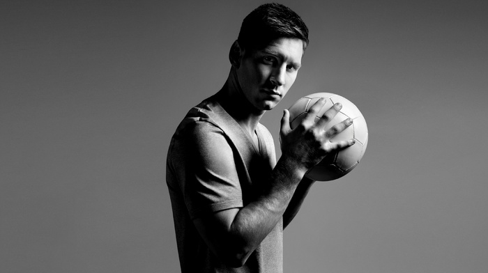 footballers, Argentina, monochrome, men, Lionel Messi