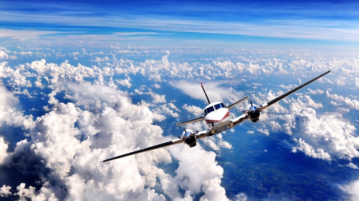 aircraft, King Air C90, sky, airplane, clouds