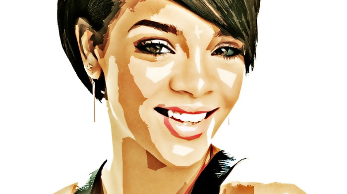 face, artwork, celebrity, singer, Rihanna, photoshop, smiling