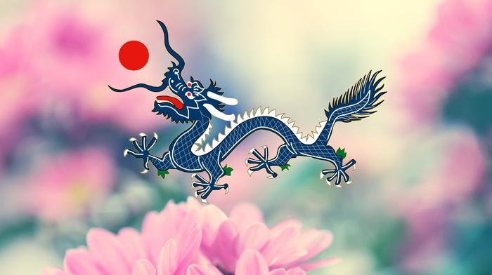 dragon, flowers