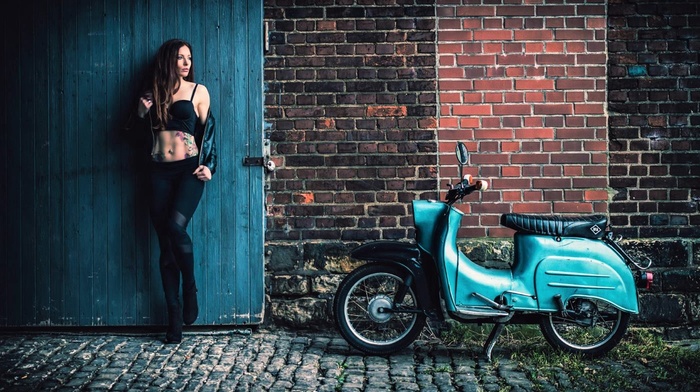 girl with bikes, tattoo, girl outdoors