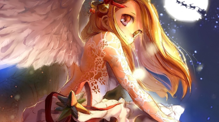 wings, anime girls, Christmas, original characters, blonde, anime