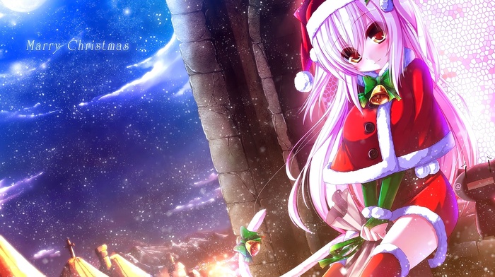 anime girls, original characters, Santa hats, Shia Flatpaddy, anime, Christmas