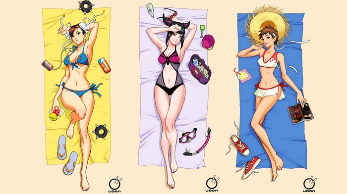 Street Fighter, beach, anime girls, anime, bikini