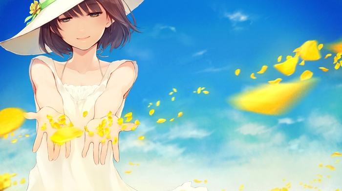 anime, anime girls, dress, hat, original characters, flower petals