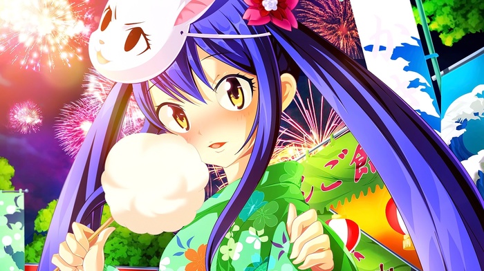 kimono, Marvell Wendy, Fairy Tail, anime, fireworks, anime girls