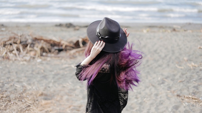 fashion, beach, purple hair, photography