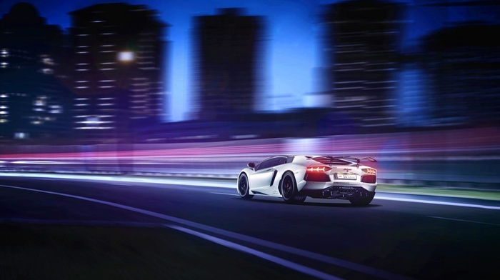car, Lamborghini Aventador, motion blur, white cars, Lamborghini