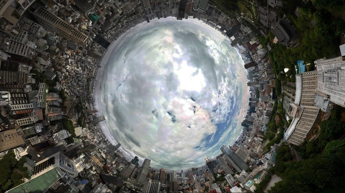 panoramic sphere, clouds, city, Tokyo