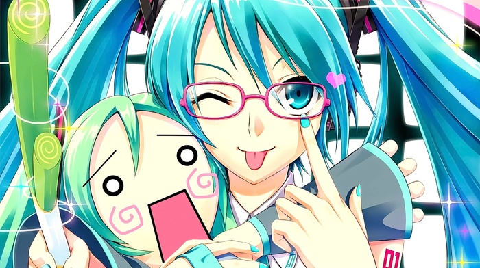 Hatsune Miku, glasses, anime girls, Vocaloid, anime