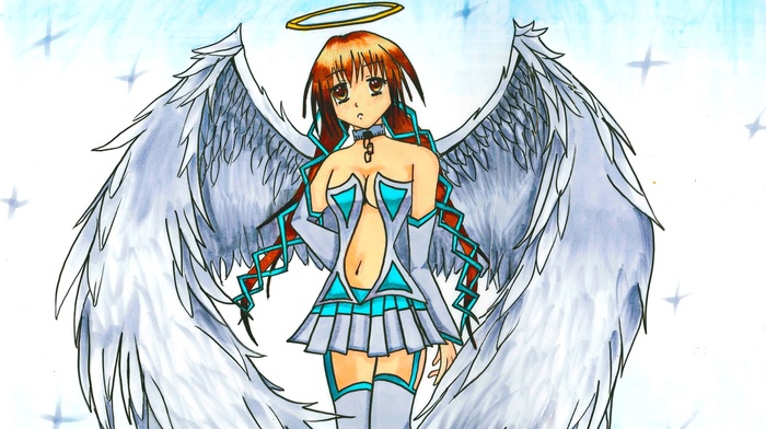 drawing, wings, original characters, angel, anime girls, anime