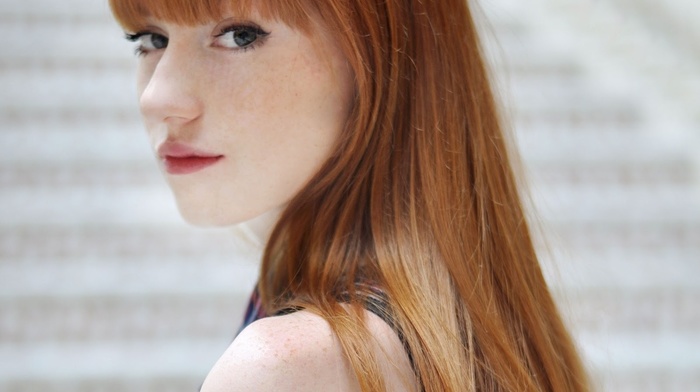Alina Kovalenko, girl, looking at viewer, redhead, straight hair