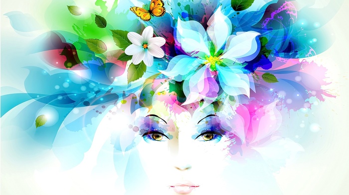 eyes, colorful, flowers