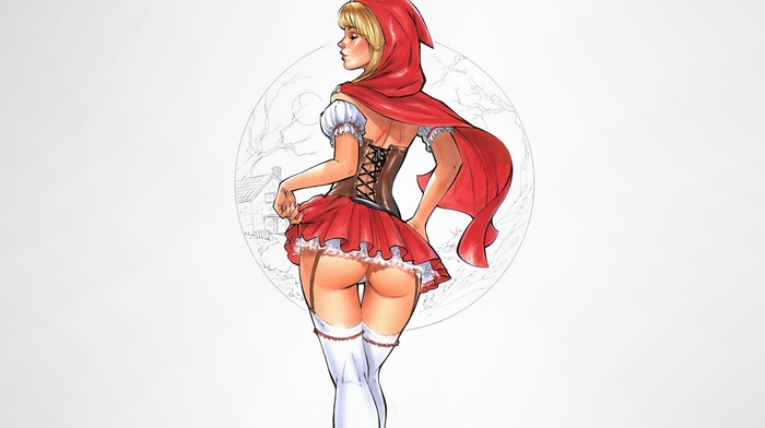 skirt, illustration, ass, Little Red Riding Hood, simple background, fairy tale