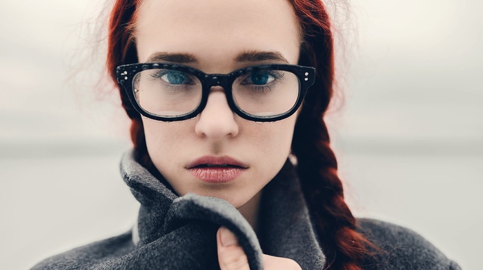 girl with glasses, model, portrait, winter, girl