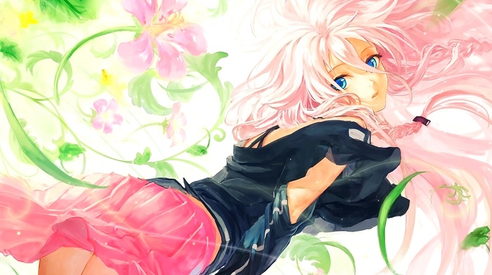 flowers, Vocaloid, ia vocaloid, open mouth, blue eyes, anime girls, anime, long hair, pink hair, looking at viewer