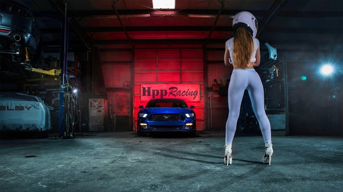 girl, car, vehicle, model, tights, Ford Mustang GT