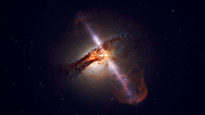 digital art, NASA, supermassive black hole, space, science, universe, stars