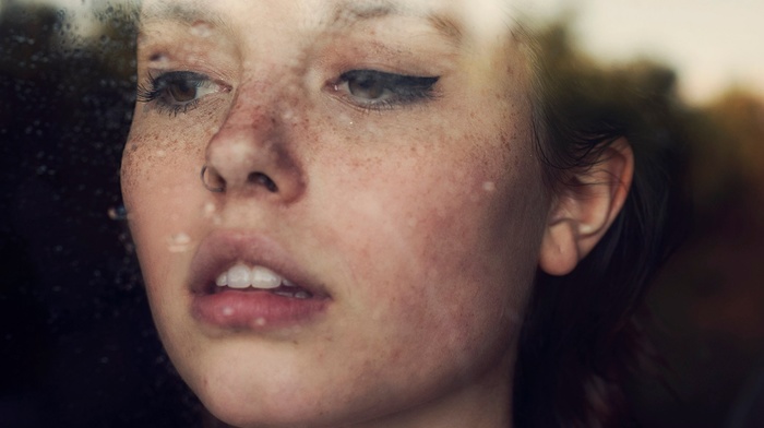 looking out window, girl, nose rings, Ruby James, freckles, Skye Thompson, brown eyes