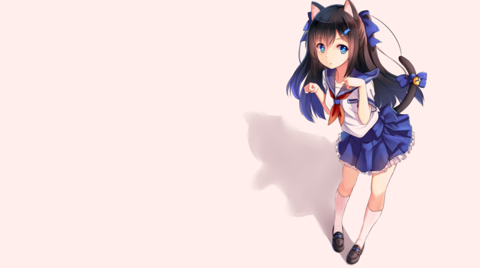 anime, long hair, nekomimi, original characters, white background, anime girls, cat girl, school uniform